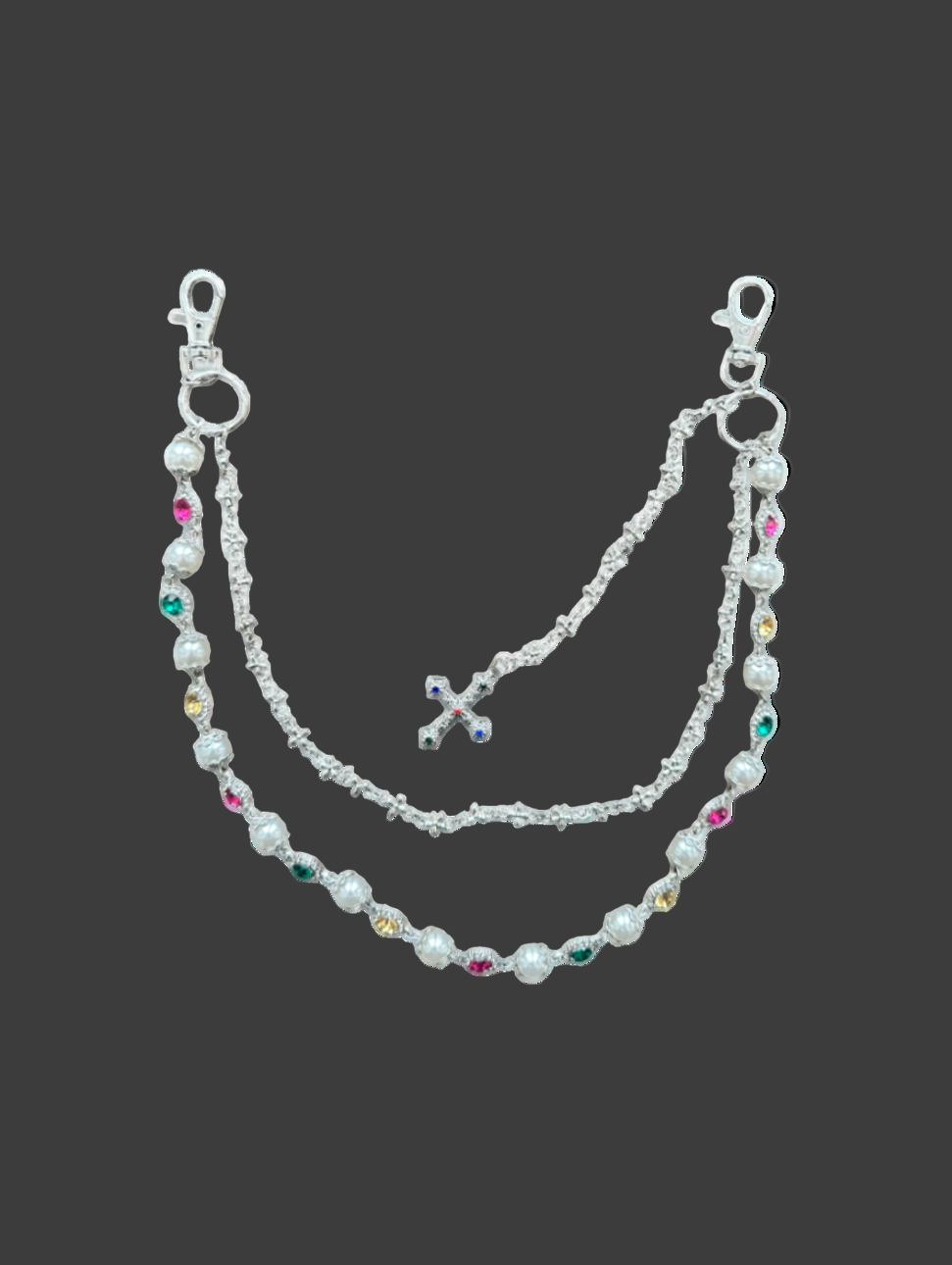 Silver Wallet Chain With Pearls